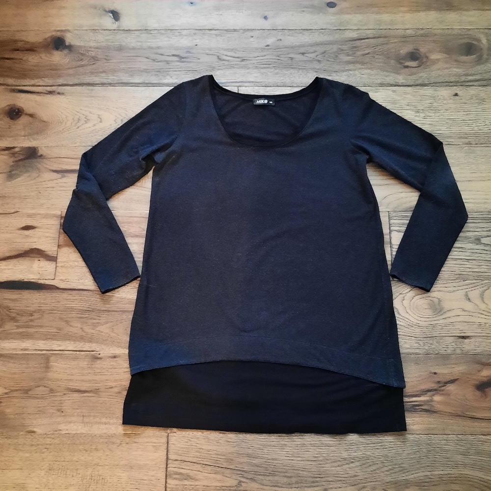 Charcoal And Black Scoop Neck Layered-Hem Tunic Top